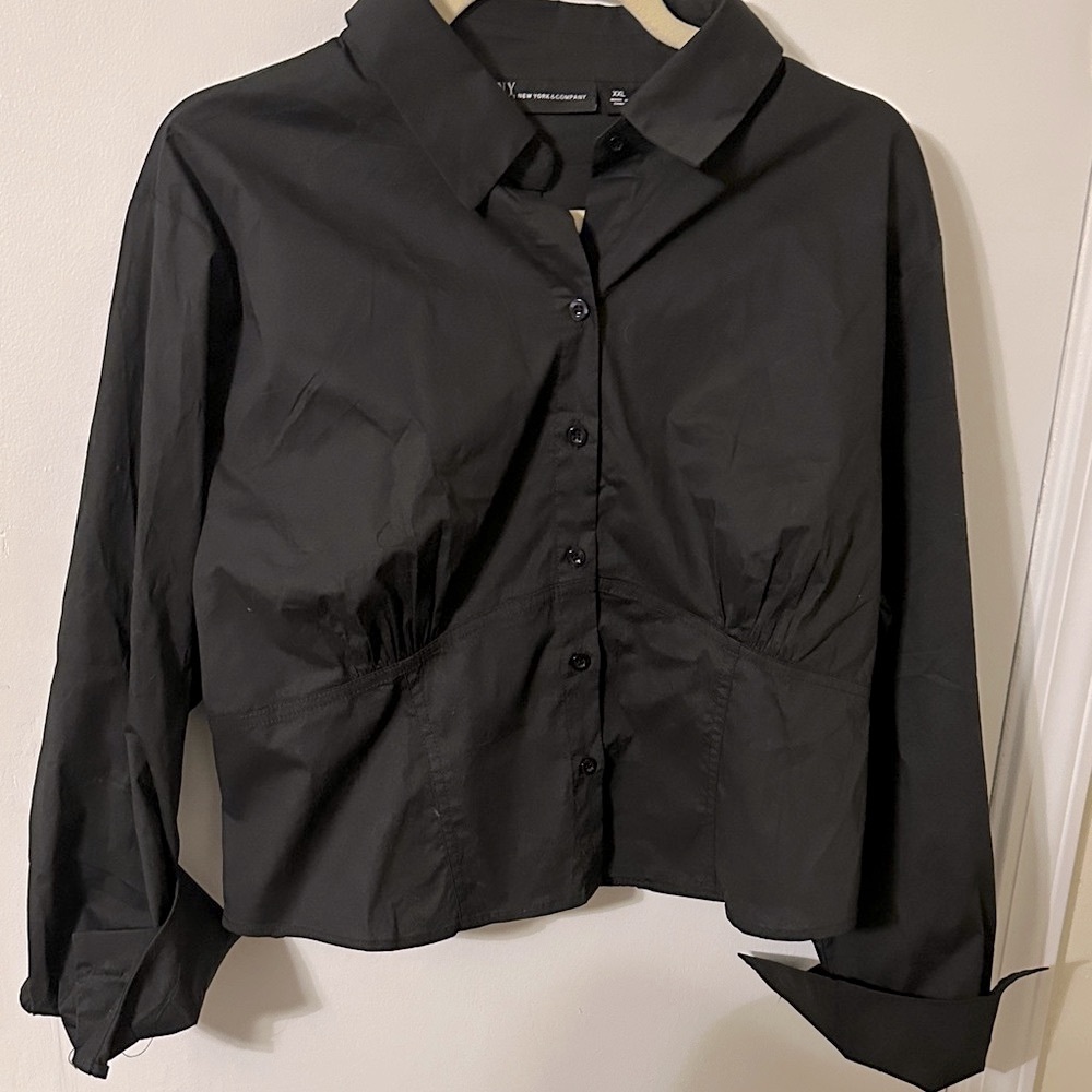 New York & Company Black Button-Down Shirt